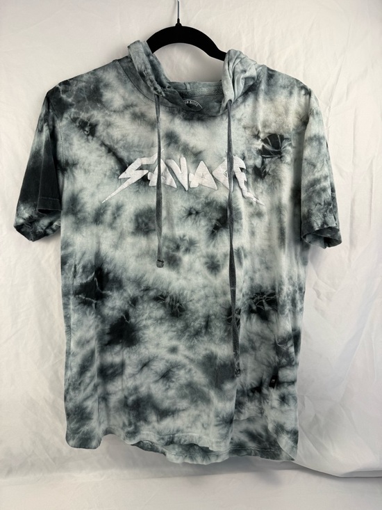 Dikotomy Tops - DIKOTOMY Savage Graphic Tie Dye Hoodie T-Shirt Short Sleeve Gray Black M